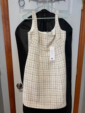 Veronica Beard Ivory and Brown Plaid Tweed Mini Dress